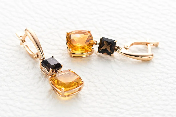 Серьги из красного золота с 2 цитринами и 2 раухтопазами