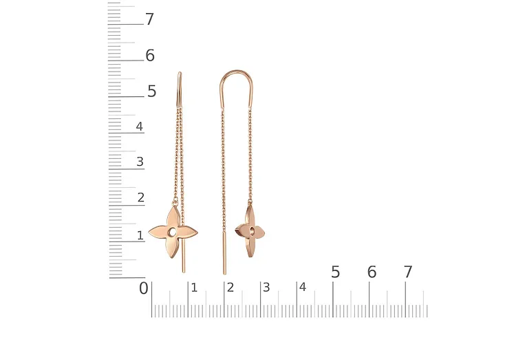 Серьги-продёвки Цветы из красного золота без вставок