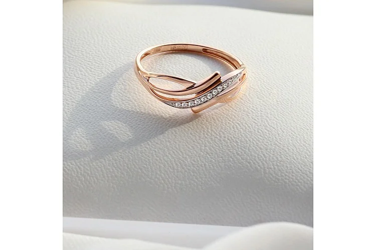 Кольцо дорожка из красного золота с 11 бриллиантами