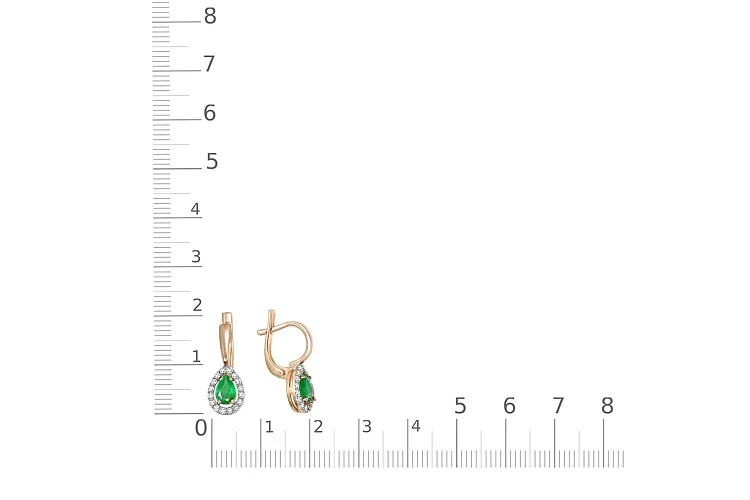 Серьги из красного золота с 2 изумрудами и 32 бриллиантами