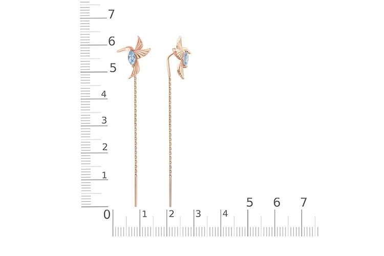 Серьги-продёвки из красного золота с 2 топазами swiss
