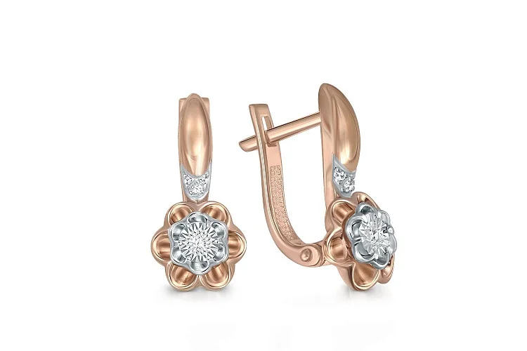 Серьги Цветы из красного золота с 8 бриллиантами