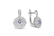 Серьги Цветы из белого золота с 2 танзанитами и 48 фианитами