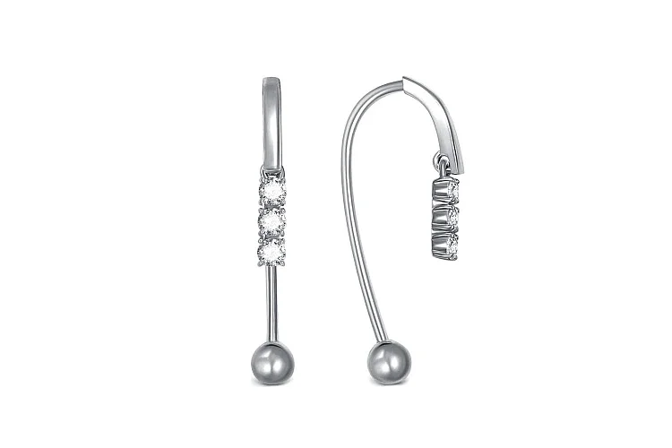 Серьги из белого золота с 6 фианитами