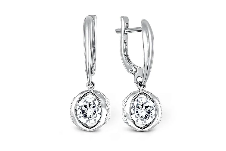 Серьги из белого золота с 8 фианитами