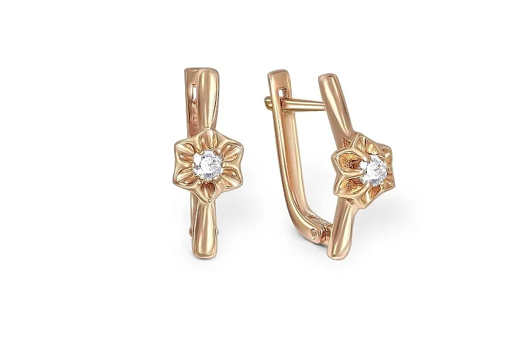 Серьги Цветы из красного золота с 2 бриллиантами