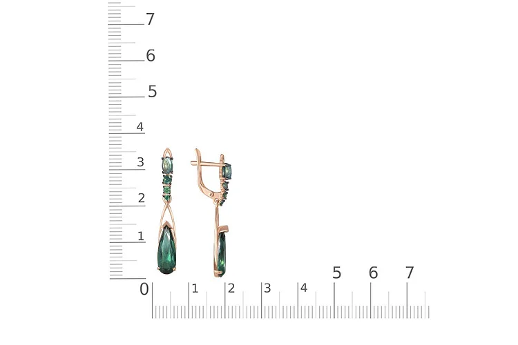 Серьги из красного золота с 4 ситаллами и 6 фианитами