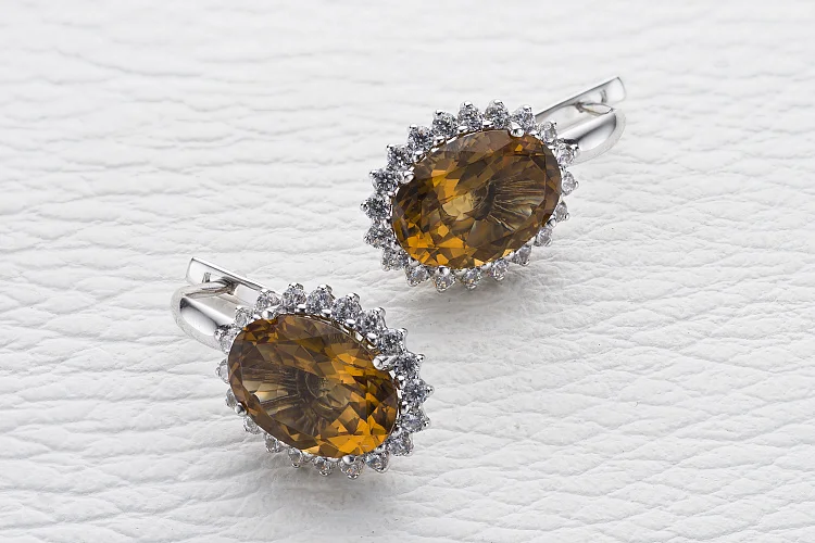 Серьги из белого золота с 2 султанитами и 40 фианитами