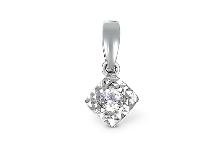 Подвеска Квадрат из белого золота с фианитом