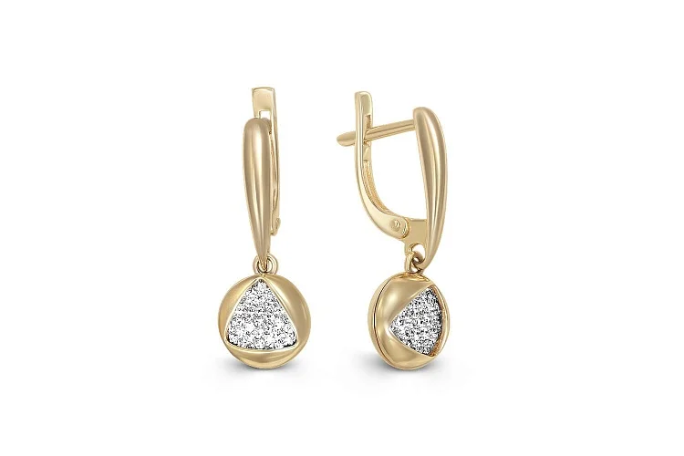 Серьги из жёлтого золота с 68 фианитами