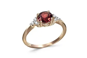 Кольцо из красного золота с гранатом и 6 фианитами