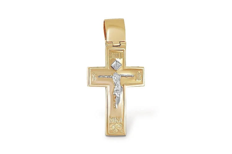 Крест из жёлтого золота с фианитом