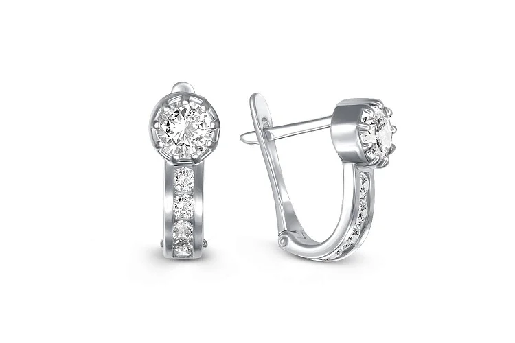 Серьги детские из белого золота с 10 фианитами