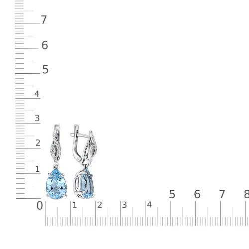Серьги из белого золота с 2 топазами sky и 24 топазами бесцветными