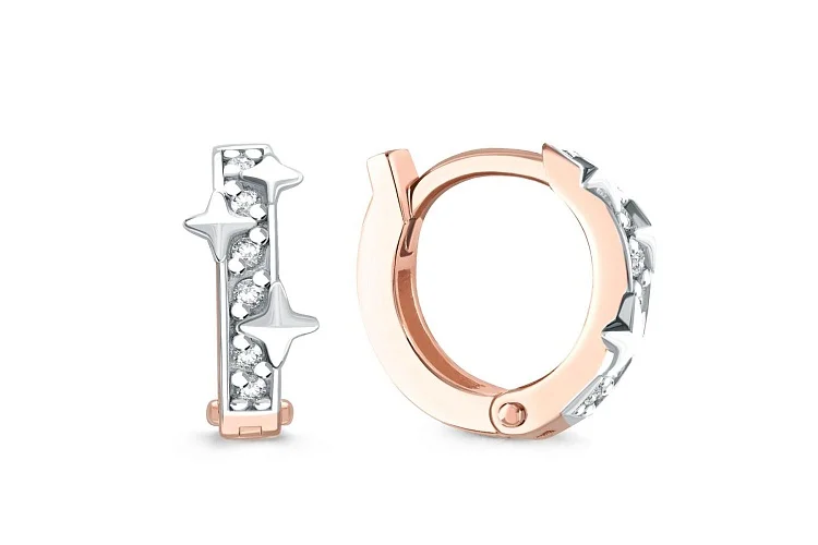 Серьги из красного золота с 12 фианитами