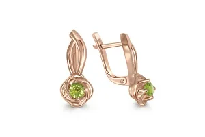 Серьги Цветы из красного золота с 2 хризолитами