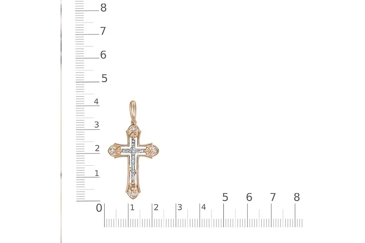 Крест из красного золота с 4 бриллиантами