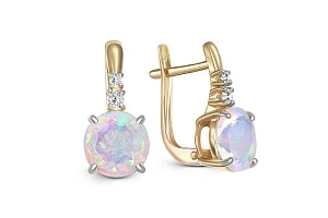 Серьги из жёлтого золота с 2 опалами и 4 фианитами