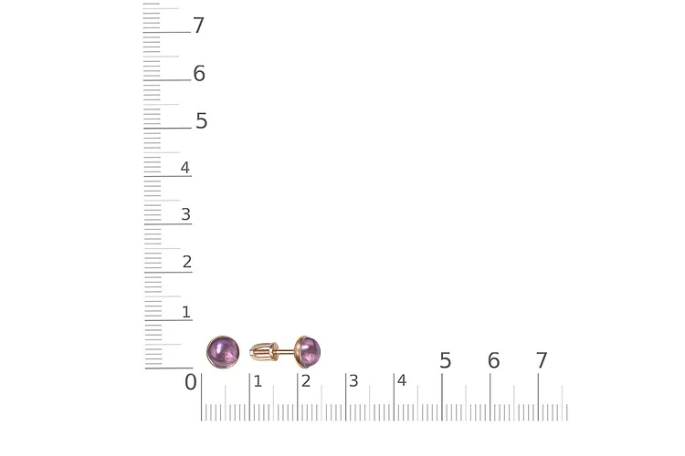 Серьги-пусеты из красного золота с 2 аметистами