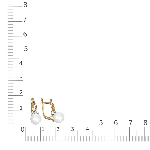 Серьги из жёлтого золота с 2 жемчужинами и 14 бриллиантами