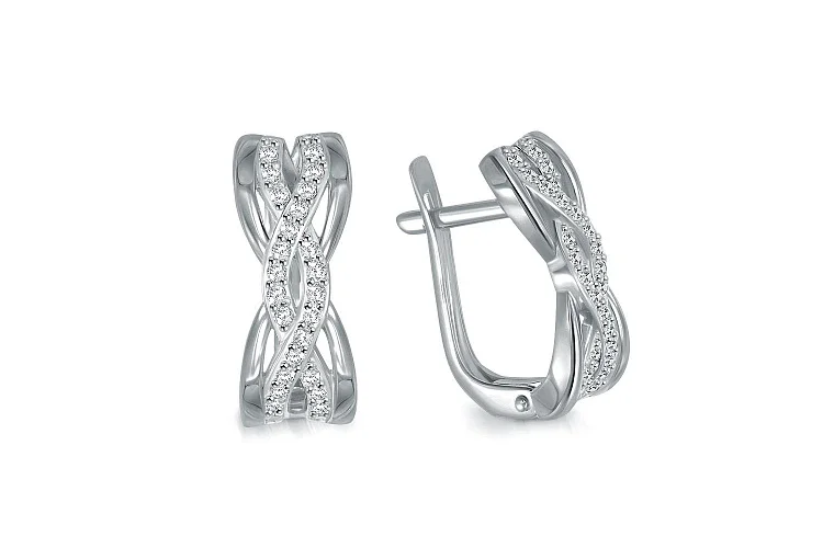 Серьги из белого золота с 52 фианитами