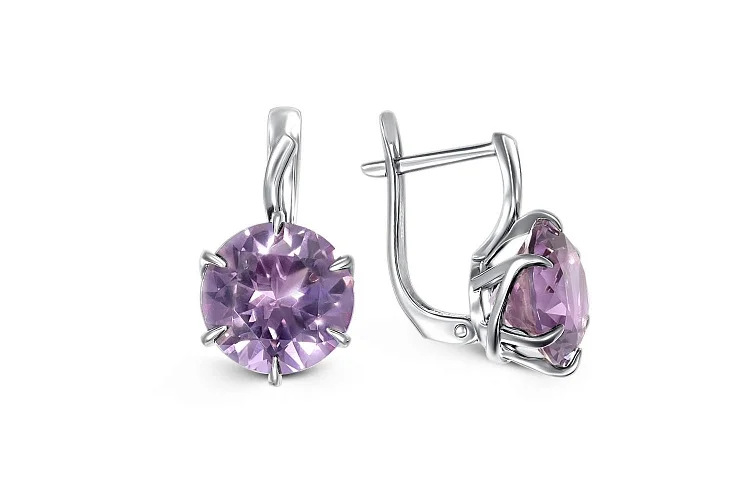 Серьги из белого золота с 2 аметистами