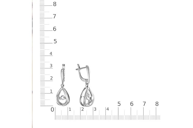 Серьги из белого золота с 2 фианитами