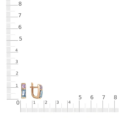 Серьги из красного золота с 2 топазами swiss и 2 аметистами