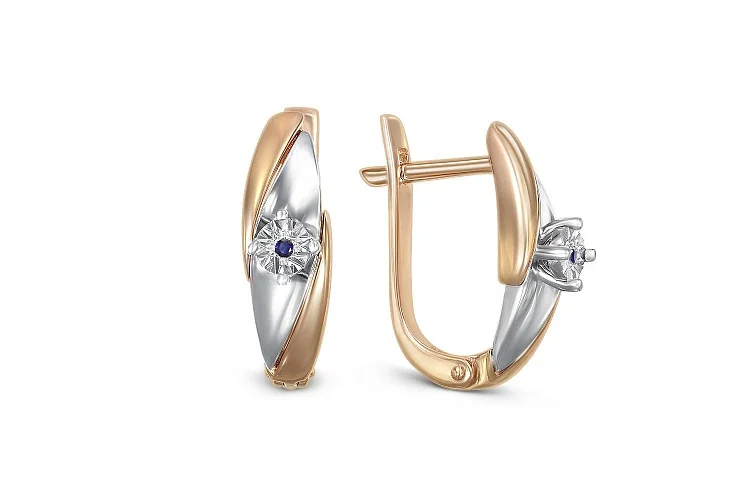 Серьги из красного золота с 2 сапфирами