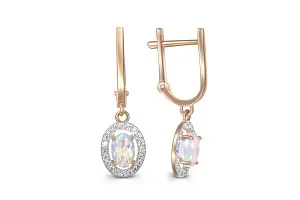 Серьги из красного золота с 2 опалами и 40 фианитами