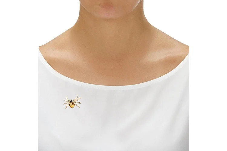 Брошь Паук из жёлтого золота с цитрином и 10 бриллиантами