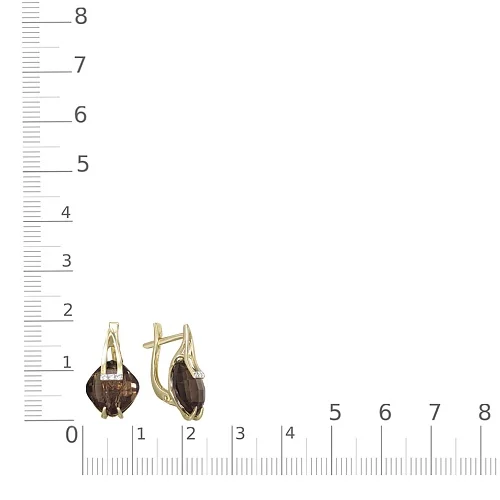 Серьги из жёлтого золота с 2 раухтопазами и 6 фианитами