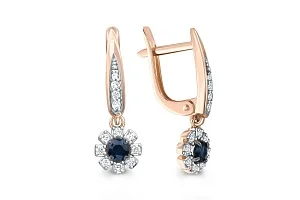 Серьги Цветы из красного золота с 2 сапфирами и 24 бриллиантами