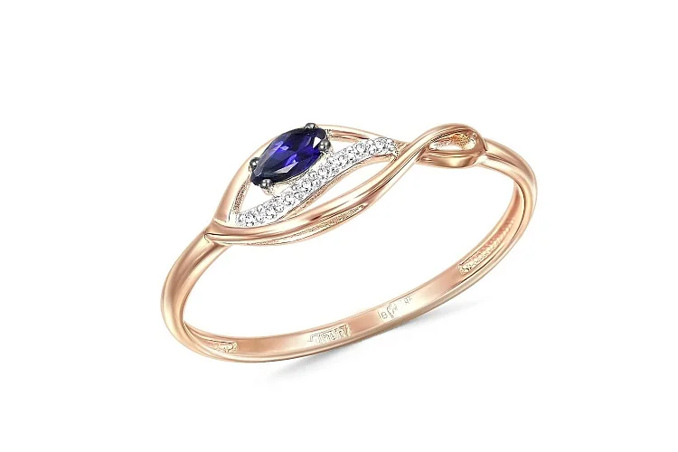 Кольцо из красного золота с сапфиром и 8 бриллиантами