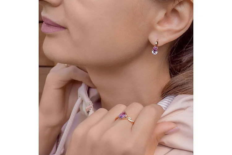 Серьги из красного золота с 2 аметистами