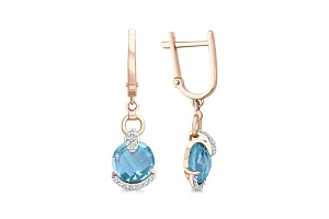 Серьги из красного золота с 2 топазами swiss и 28 фианитами