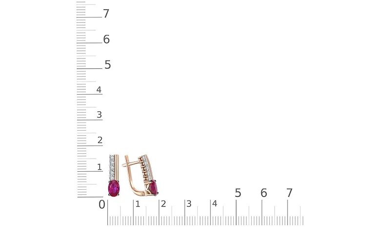 Серьги из красного золота с 2 корундами и 10 бриллиантами