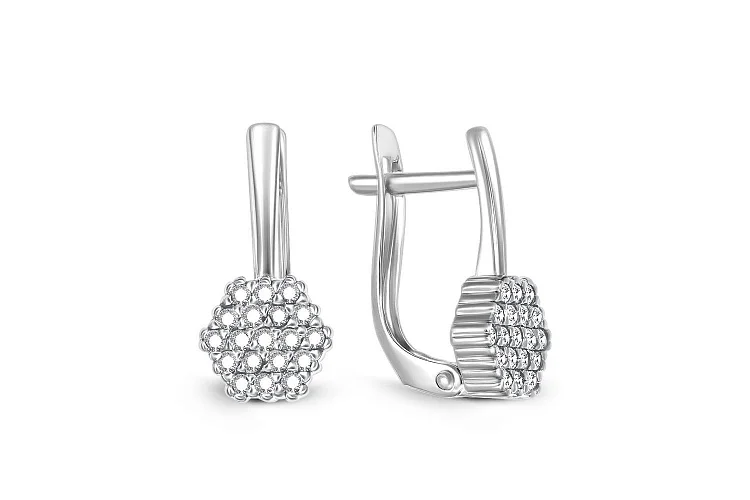 Серьги из белого золота с 38 фианитами