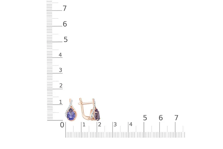 Серьги из красного золота с 2 иолитами и 16 фианитами