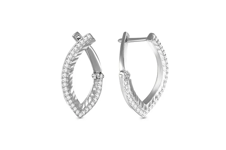 Серьги из белого золота с 60 фианитами