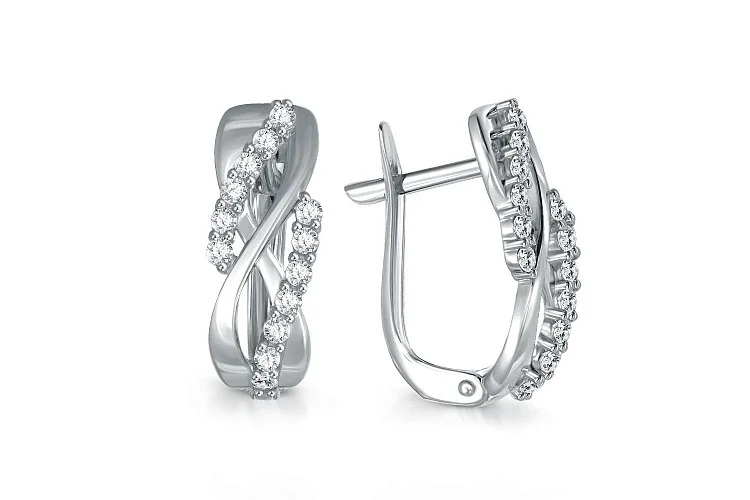 Серьги из белого золота с 26 фианитами