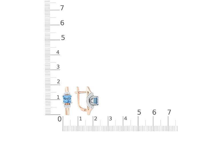 Серьги из красного золота с 2 топазами swiss и 44 фианитами