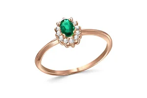 Кольцо из красного золота с изумрудом и 12 бриллиантами