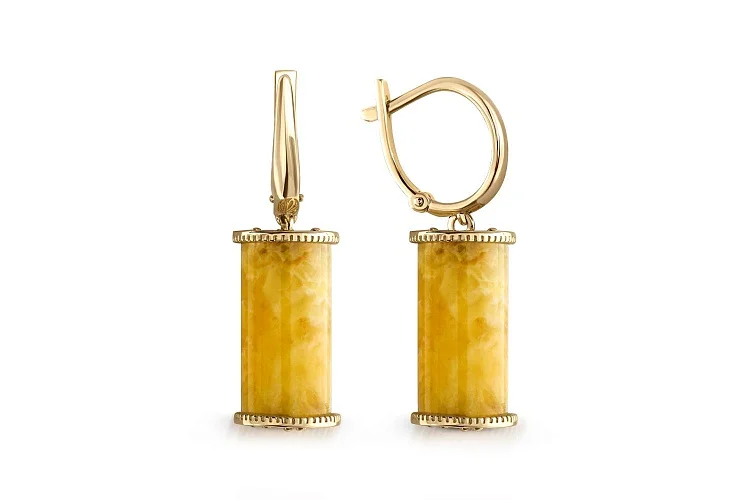 Серьги из жёлтого золота с янтарём