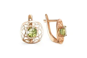 Серьги Квадраты из красного золота с 2 хризолитами