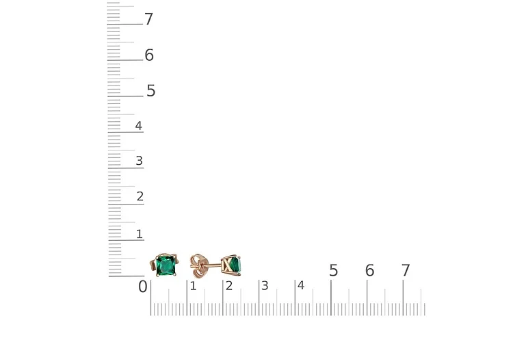 Серьги-пусеты из красного золота с 2 изумрудами