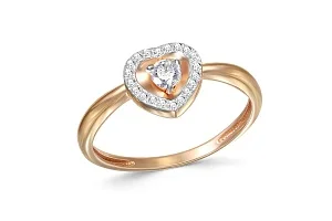 Кольцо Сердце из красного золота с 21 фианитами