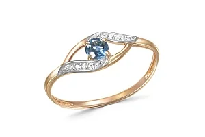 Кольцо из красного золота с топазом лондон и 8 фианитами