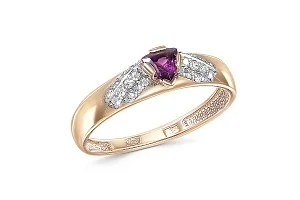 Кольцо из красного золота с родолитом и 27 фианитами