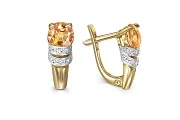 Серьги из жёлтого золота с 2 цитринами и 14 фианитами
